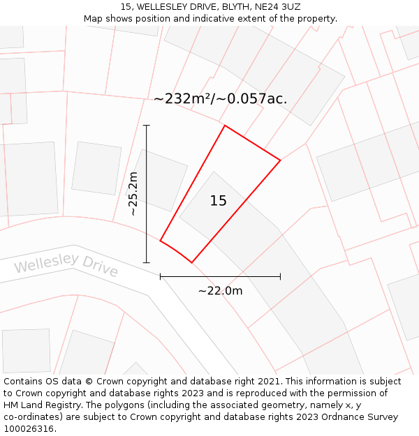 15, WELLESLEY DRIVE, BLYTH, NE24 3UZ: Plot and title map