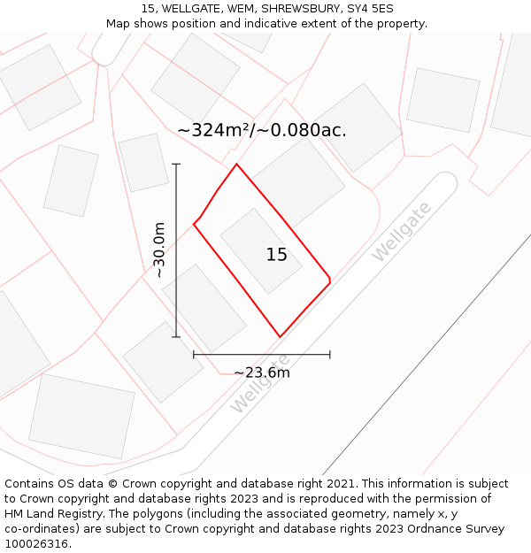 15, WELLGATE, WEM, SHREWSBURY, SY4 5ES: Plot and title map