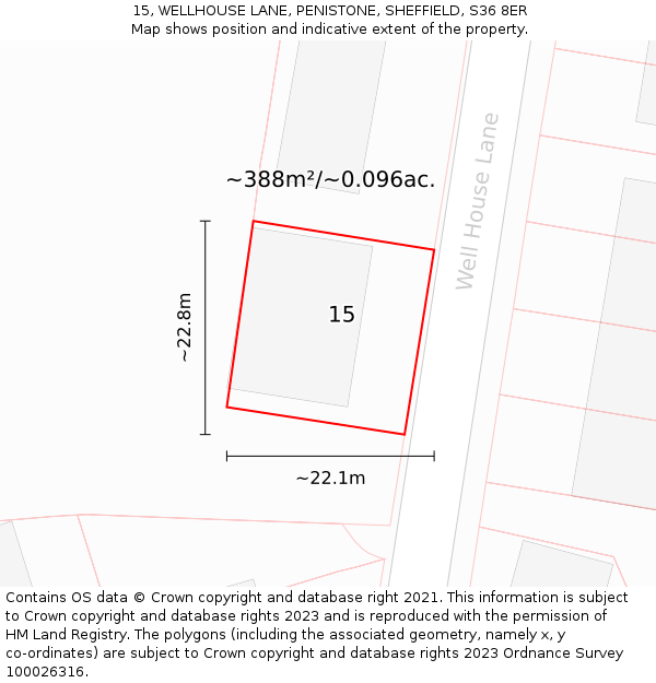 15, WELLHOUSE LANE, PENISTONE, SHEFFIELD, S36 8ER: Plot and title map