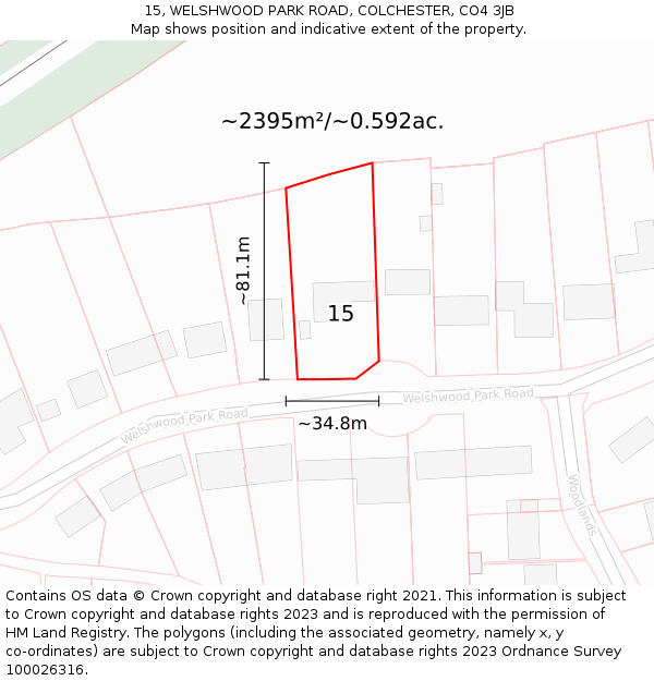 15, WELSHWOOD PARK ROAD, COLCHESTER, CO4 3JB: Plot and title map