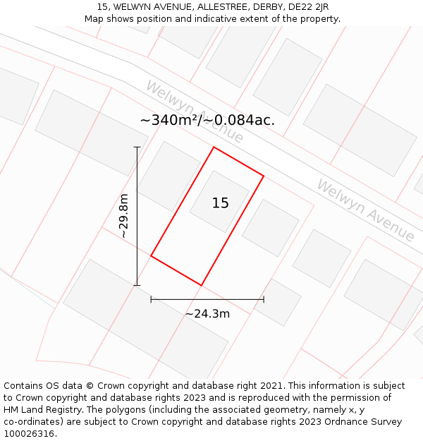 15, WELWYN AVENUE, ALLESTREE, DERBY, DE22 2JR: Plot and title map
