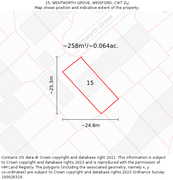 15, WENTWORTH GROVE, WINSFORD, CW7 2LJ: Plot and title map
