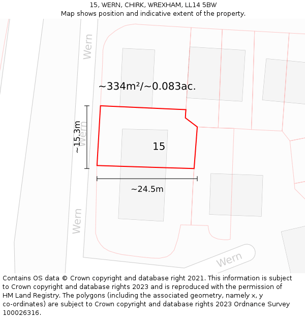 15, WERN, CHIRK, WREXHAM, LL14 5BW: Plot and title map