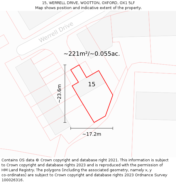 15, WERRELL DRIVE, WOOTTON, OXFORD, OX1 5LF: Plot and title map