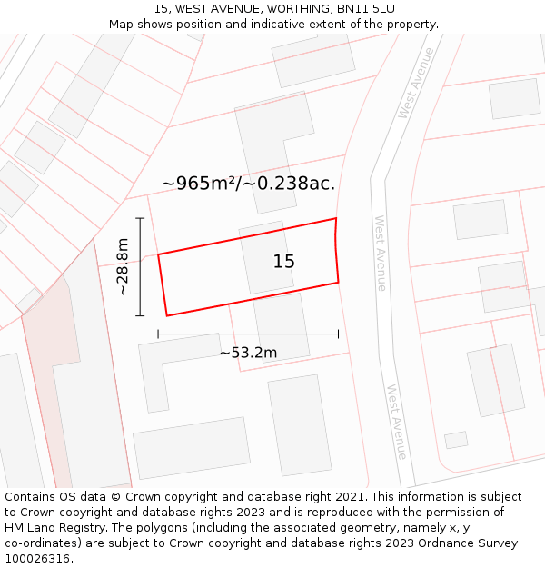 15, WEST AVENUE, WORTHING, BN11 5LU: Plot and title map