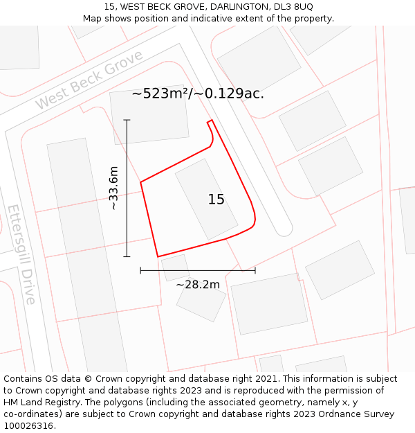 15, WEST BECK GROVE, DARLINGTON, DL3 8UQ: Plot and title map
