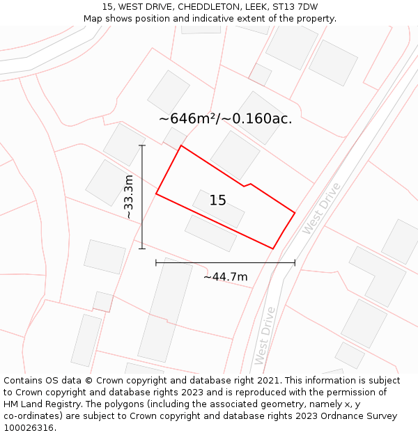 15, WEST DRIVE, CHEDDLETON, LEEK, ST13 7DW: Plot and title map