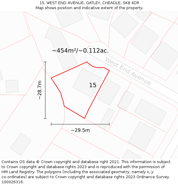 15, WEST END AVENUE, GATLEY, CHEADLE, SK8 4DR: Plot and title map