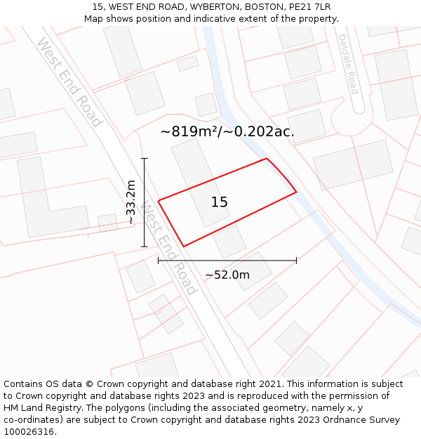15, WEST END ROAD, WYBERTON, BOSTON, PE21 7LR: Plot and title map