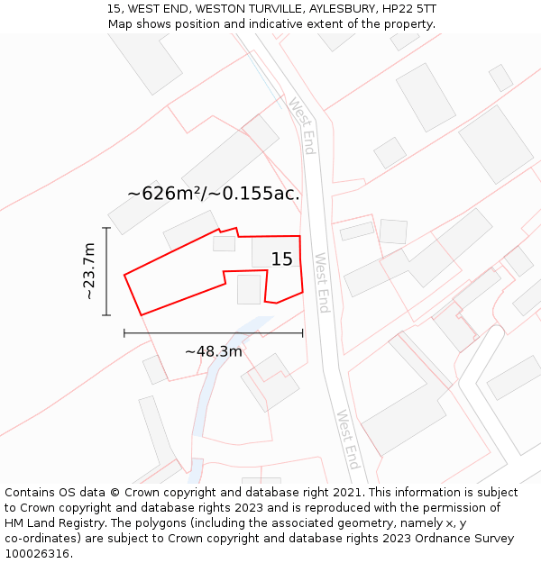 15, WEST END, WESTON TURVILLE, AYLESBURY, HP22 5TT: Plot and title map