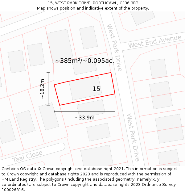 15, WEST PARK DRIVE, PORTHCAWL, CF36 3RB: Plot and title map