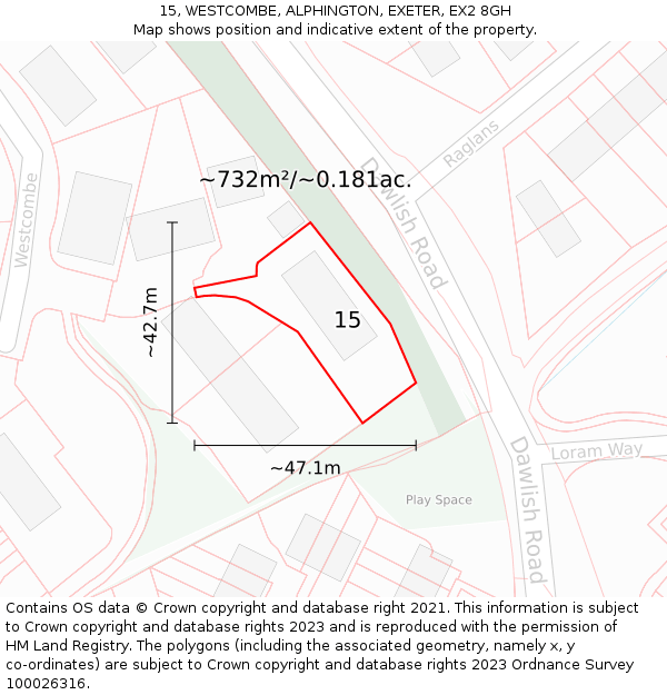 15, WESTCOMBE, ALPHINGTON, EXETER, EX2 8GH: Plot and title map