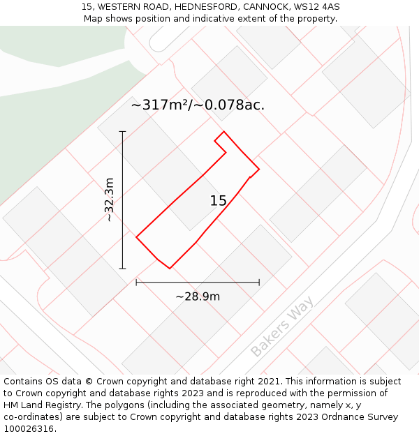 15, WESTERN ROAD, HEDNESFORD, CANNOCK, WS12 4AS: Plot and title map