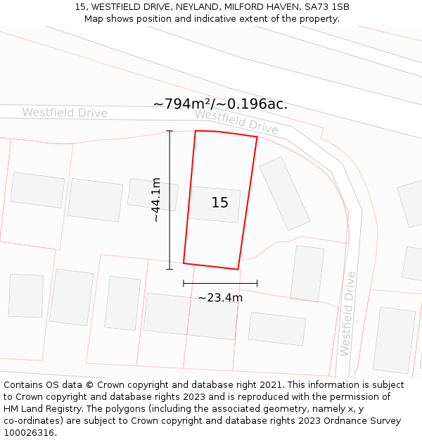 15, WESTFIELD DRIVE, NEYLAND, MILFORD HAVEN, SA73 1SB: Plot and title map