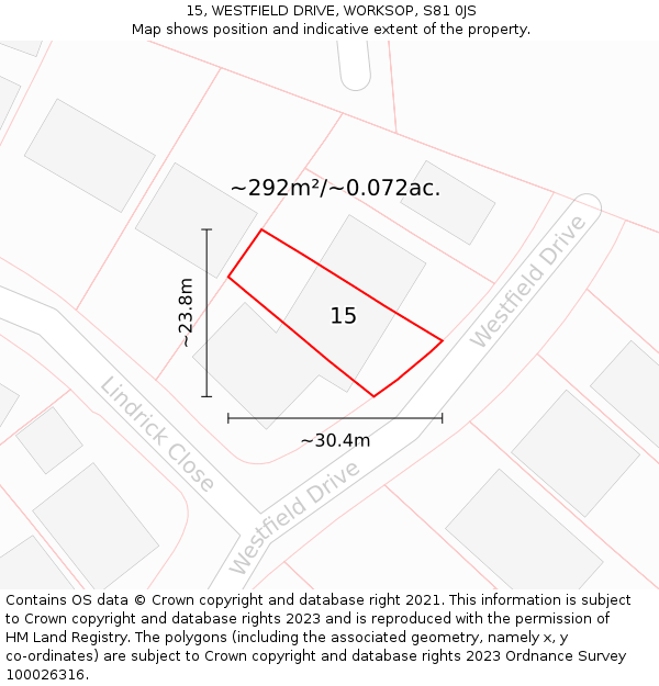 15, WESTFIELD DRIVE, WORKSOP, S81 0JS: Plot and title map