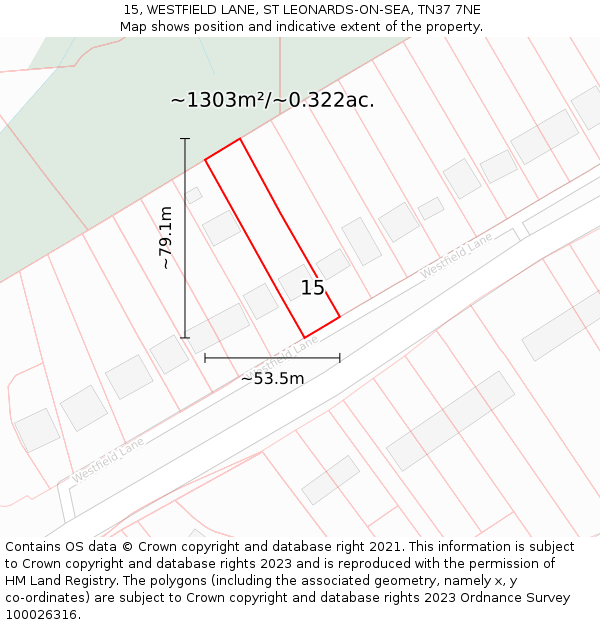 15, WESTFIELD LANE, ST LEONARDS-ON-SEA, TN37 7NE: Plot and title map