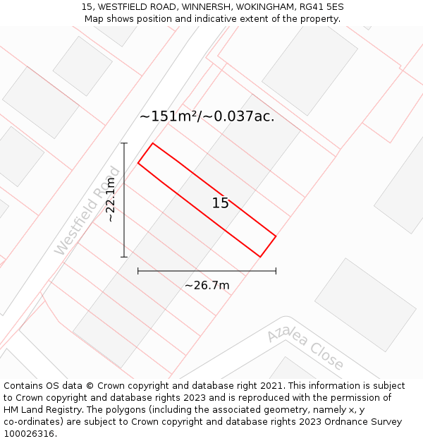 15, WESTFIELD ROAD, WINNERSH, WOKINGHAM, RG41 5ES: Plot and title map