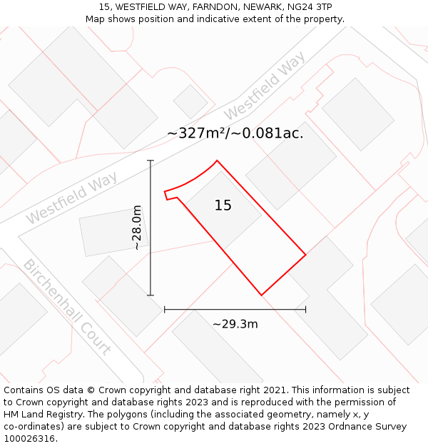 15, WESTFIELD WAY, FARNDON, NEWARK, NG24 3TP: Plot and title map