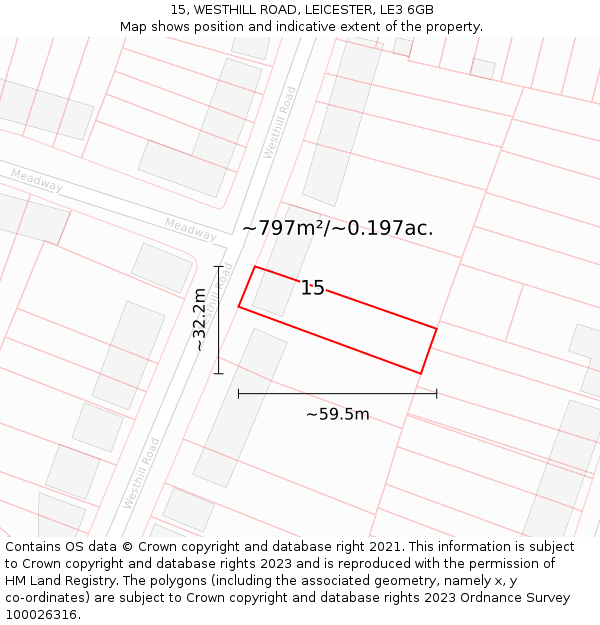 15, WESTHILL ROAD, LEICESTER, LE3 6GB: Plot and title map