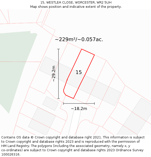 15, WESTLEA CLOSE, WORCESTER, WR2 5UH: Plot and title map
