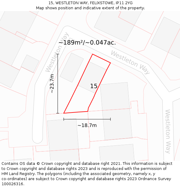 15, WESTLETON WAY, FELIXSTOWE, IP11 2YG: Plot and title map