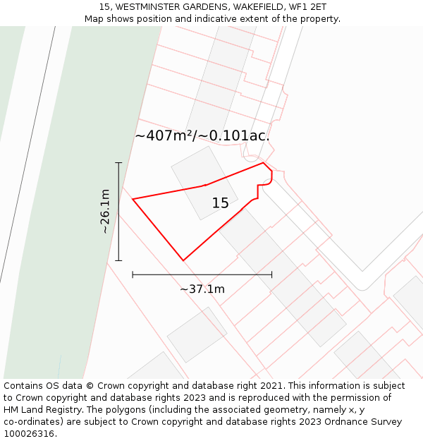 15, WESTMINSTER GARDENS, WAKEFIELD, WF1 2ET: Plot and title map