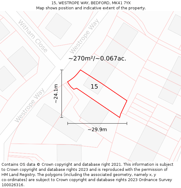 15, WESTROPE WAY, BEDFORD, MK41 7YX: Plot and title map