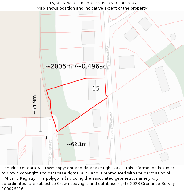 15, WESTWOOD ROAD, PRENTON, CH43 9RG: Plot and title map