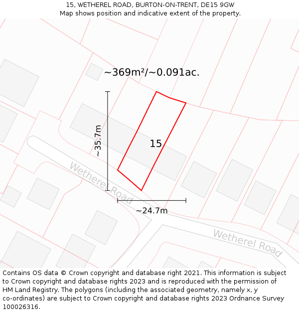 15, WETHEREL ROAD, BURTON-ON-TRENT, DE15 9GW: Plot and title map