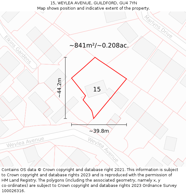 15, WEYLEA AVENUE, GUILDFORD, GU4 7YN: Plot and title map