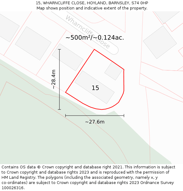 15, WHARNCLIFFE CLOSE, HOYLAND, BARNSLEY, S74 0HP: Plot and title map