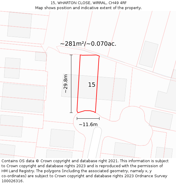 15, WHARTON CLOSE, WIRRAL, CH49 4RF: Plot and title map