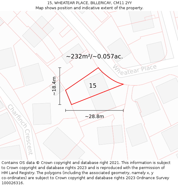 15, WHEATEAR PLACE, BILLERICAY, CM11 2YY: Plot and title map