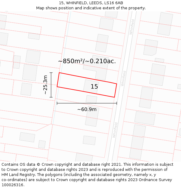 15, WHINFIELD, LEEDS, LS16 6AB: Plot and title map