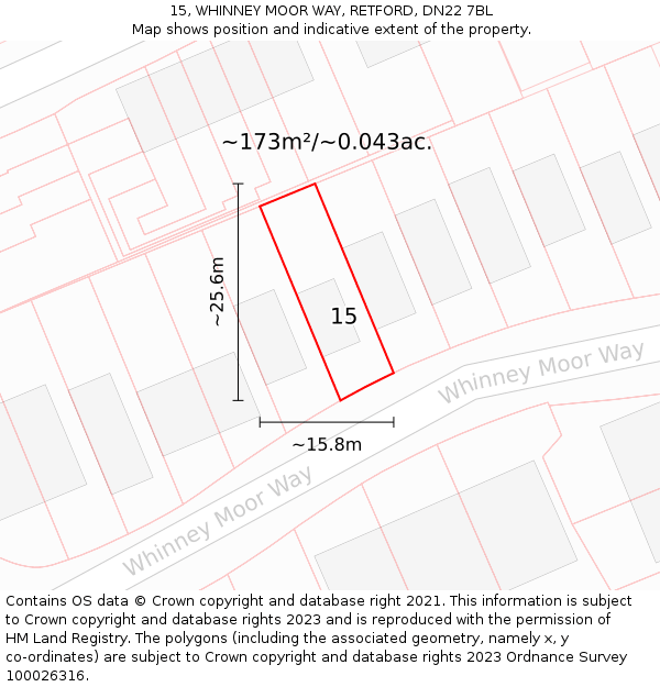 15, WHINNEY MOOR WAY, RETFORD, DN22 7BL: Plot and title map