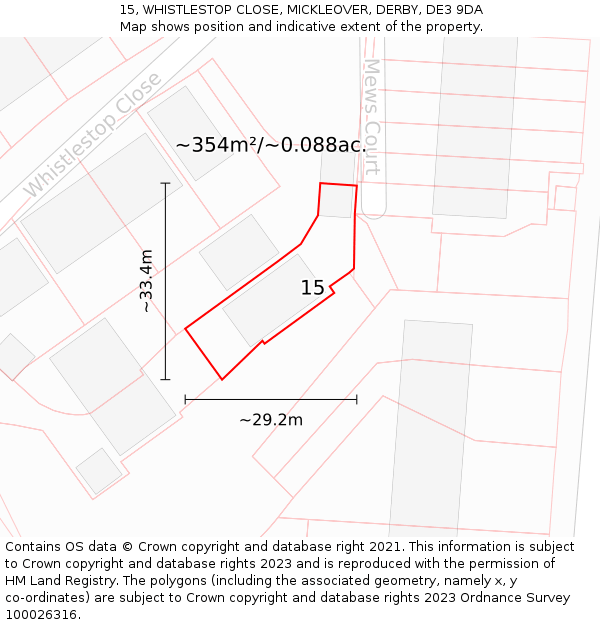 15, WHISTLESTOP CLOSE, MICKLEOVER, DERBY, DE3 9DA: Plot and title map