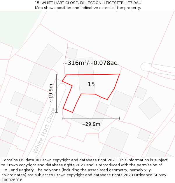 15, WHITE HART CLOSE, BILLESDON, LEICESTER, LE7 9AU: Plot and title map