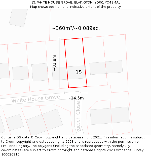 15, WHITE HOUSE GROVE, ELVINGTON, YORK, YO41 4AL: Plot and title map