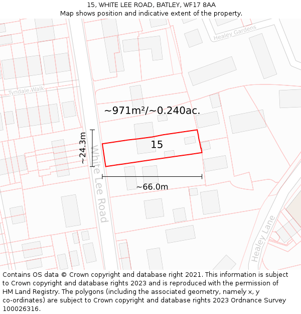 15, WHITE LEE ROAD, BATLEY, WF17 8AA: Plot and title map