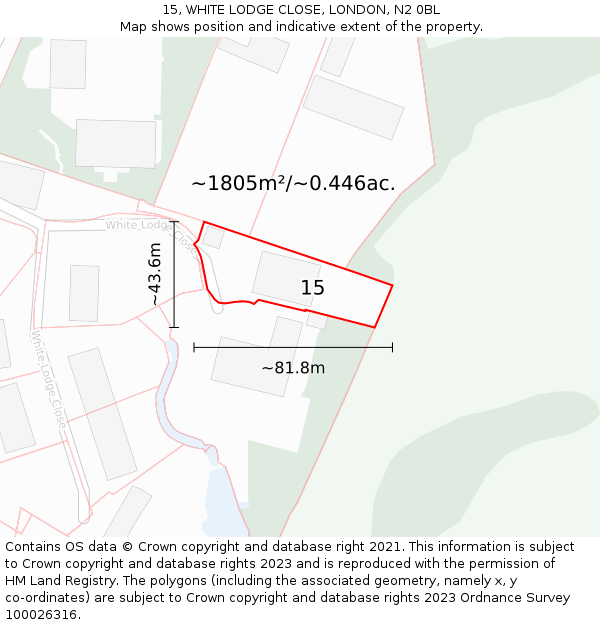 15, WHITE LODGE CLOSE, LONDON, N2 0BL: Plot and title map