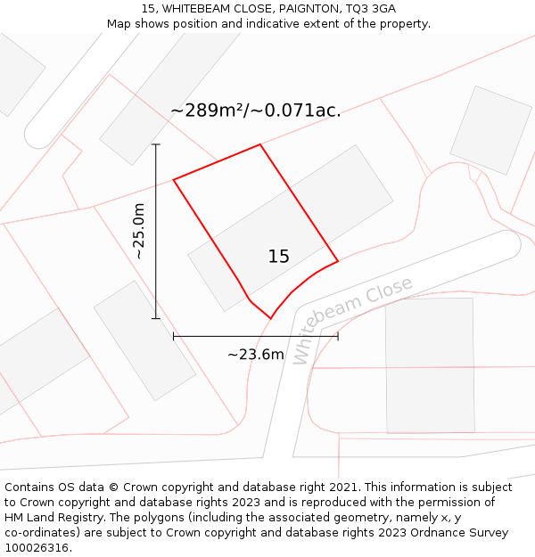15, WHITEBEAM CLOSE, PAIGNTON, TQ3 3GA: Plot and title map