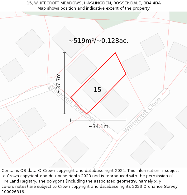 15, WHITECROFT MEADOWS, HASLINGDEN, ROSSENDALE, BB4 4BA: Plot and title map