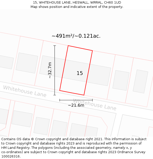 15, WHITEHOUSE LANE, HESWALL, WIRRAL, CH60 1UD: Plot and title map