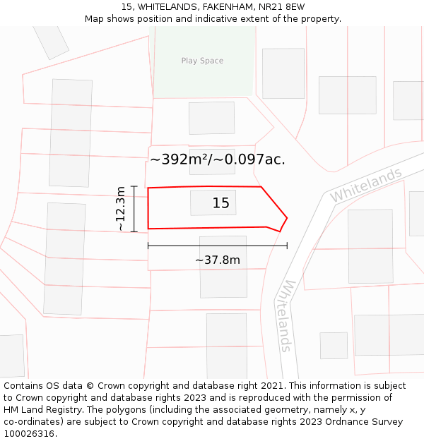 15, WHITELANDS, FAKENHAM, NR21 8EW: Plot and title map