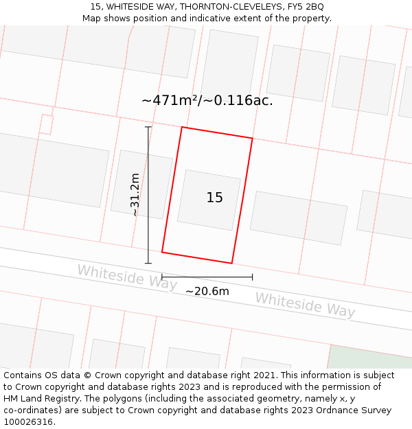 15, WHITESIDE WAY, THORNTON-CLEVELEYS, FY5 2BQ: Plot and title map
