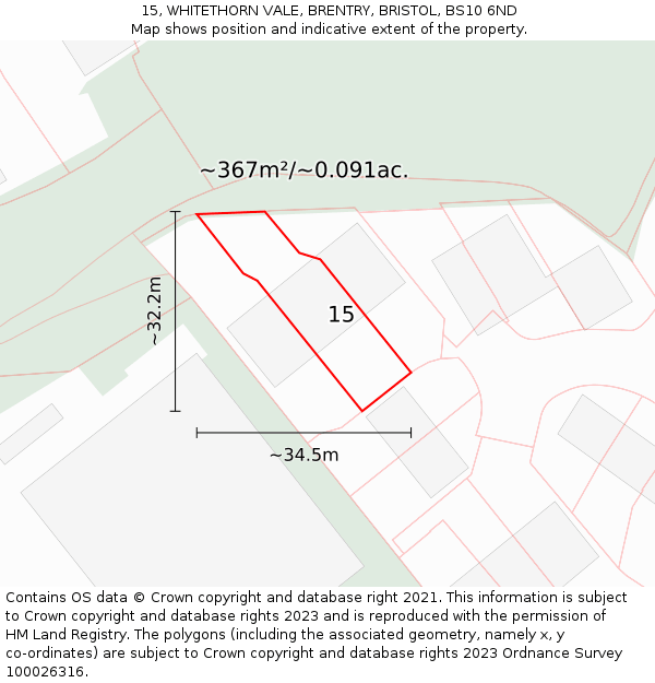 15, WHITETHORN VALE, BRENTRY, BRISTOL, BS10 6ND: Plot and title map