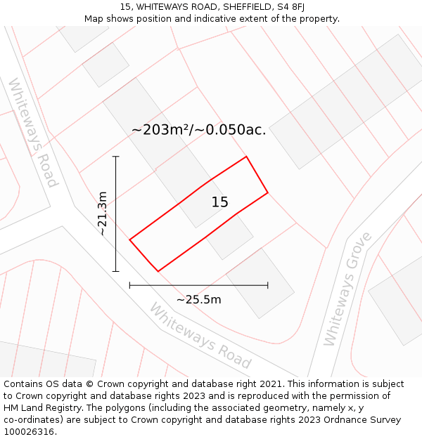 15, WHITEWAYS ROAD, SHEFFIELD, S4 8FJ: Plot and title map