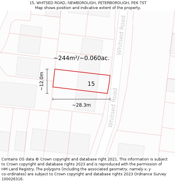 15, WHITSED ROAD, NEWBOROUGH, PETERBOROUGH, PE6 7ST: Plot and title map