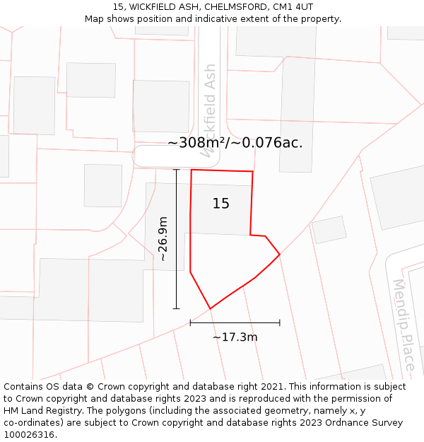 15, WICKFIELD ASH, CHELMSFORD, CM1 4UT: Plot and title map