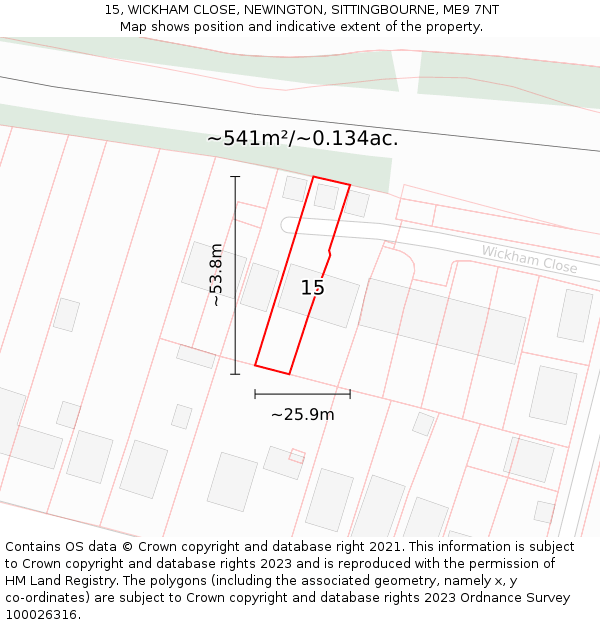 15, WICKHAM CLOSE, NEWINGTON, SITTINGBOURNE, ME9 7NT: Plot and title map